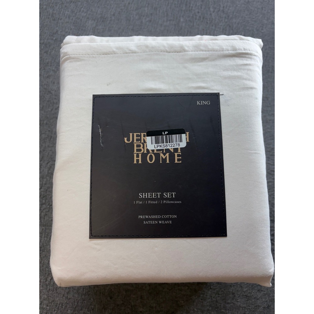 Jeremiah Brent Home King Sheet Set Solid Cream Prewashed Cotton Sateen 4pc